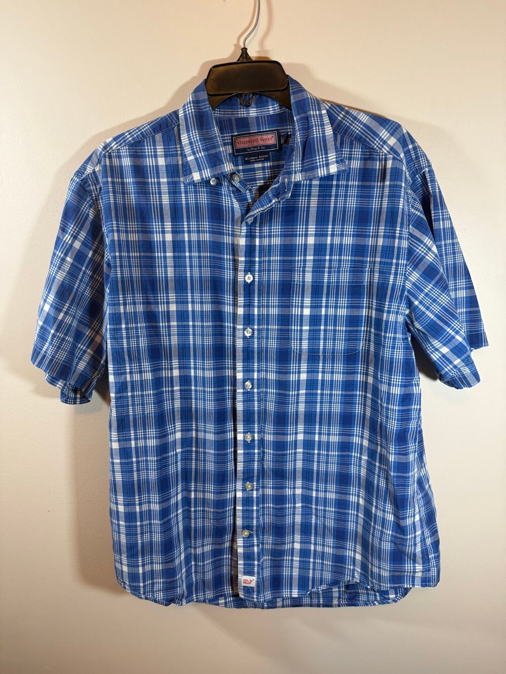 Men’s L Blue Vineyard Vines Plaid Preppy Casual Closet Staple Button Up Shirt